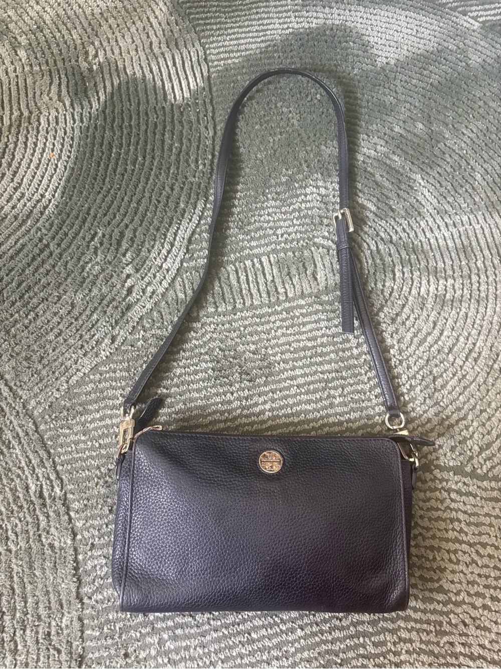 Tory Burch Black Pebbled Leather Crossbody with Gold Logo
